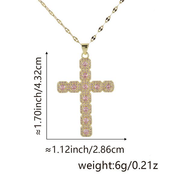 Wholesale Jewelry Copper Inlaid Zircon Cross Pendant Necklace Fashion Geometric Style Handmade