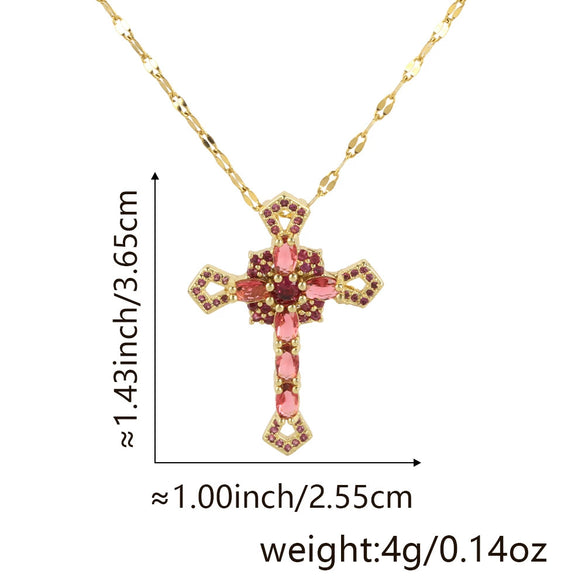 Wholesale Jewelry Copper Inlaid Zircon Cross Pendant Necklace Fashion Geometric Style Handmade