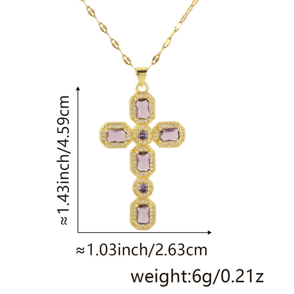 Wholesale Jewelry Copper Inlaid Zircon Cross Pendant Necklace Fashion Geometric Style Handmade