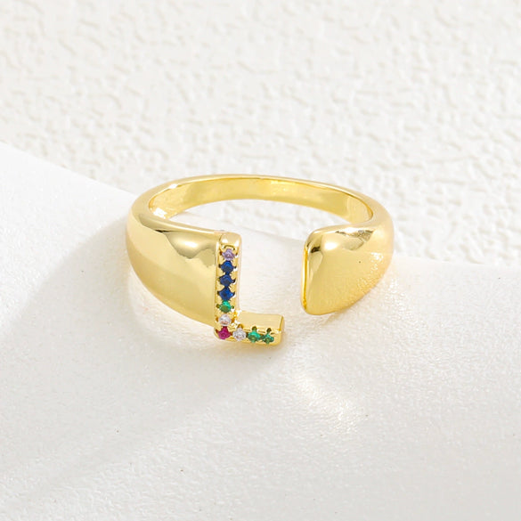 Wholesale Jewelry Copper Inlaid Zircon Fashion Open Ring With Letter Pattern