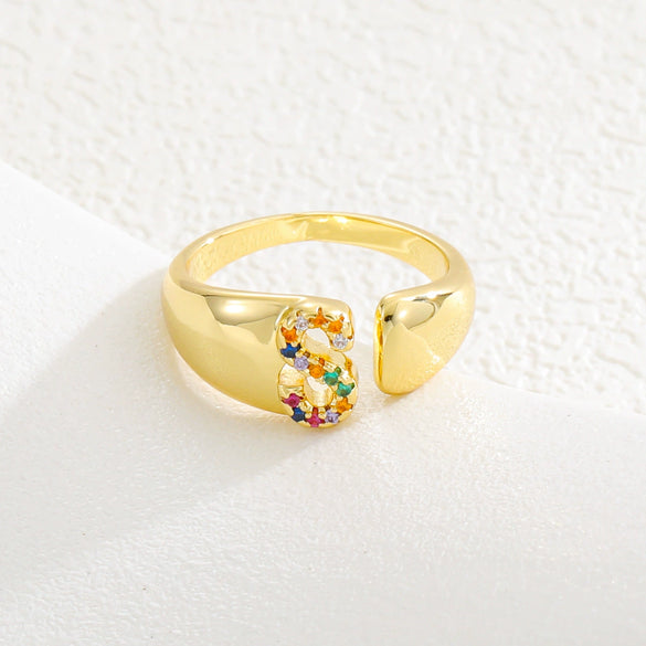 Wholesale Jewelry Copper Inlaid Zircon Fashion Open Ring With Letter Pattern
