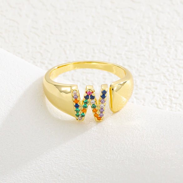 Wholesale Jewelry Copper Inlaid Zircon Fashion Open Ring With Letter Pattern