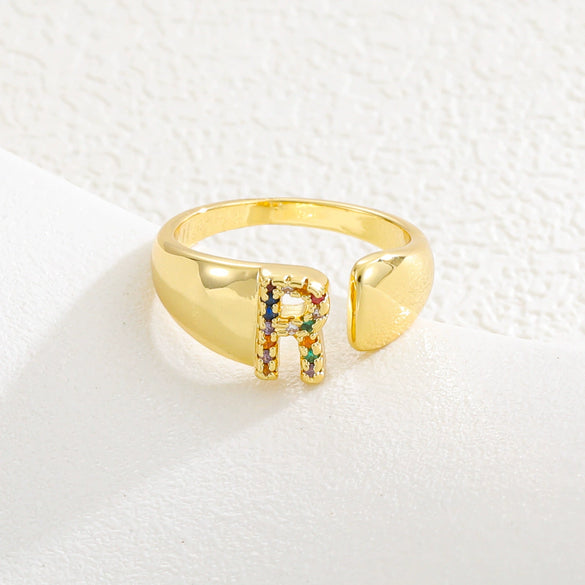 Wholesale Jewelry Copper Inlaid Zircon Fashion Open Ring With Letter Pattern