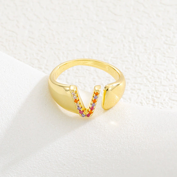 Wholesale Jewelry Copper Inlaid Zircon Fashion Open Ring With Letter Pattern