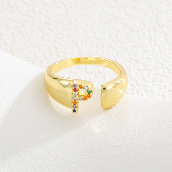 Wholesale Jewelry Copper Inlaid Zircon Fashion Open Ring With Letter Pattern