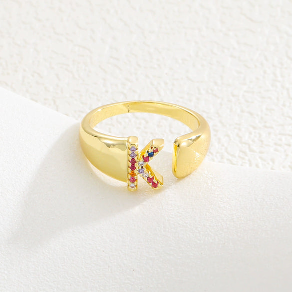 Wholesale Jewelry Copper Inlaid Zircon Fashion Open Ring With Letter Pattern