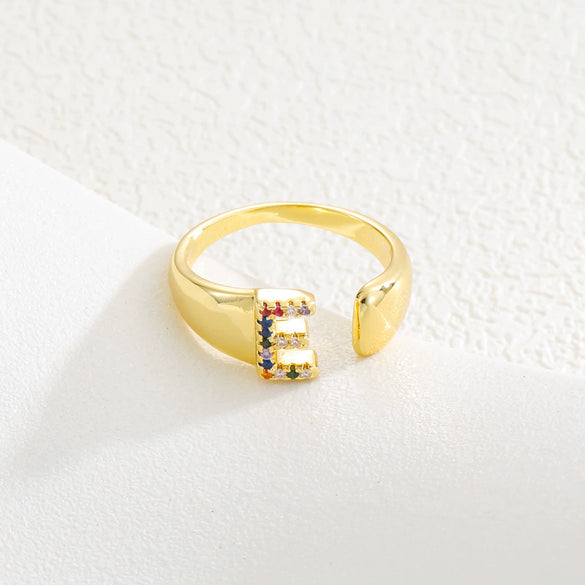 Wholesale Jewelry Copper Inlaid Zircon Fashion Open Ring With Letter Pattern