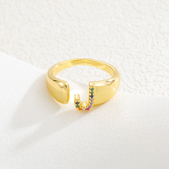 Wholesale Jewelry Copper Inlaid Zircon Fashion Open Ring With Letter Pattern