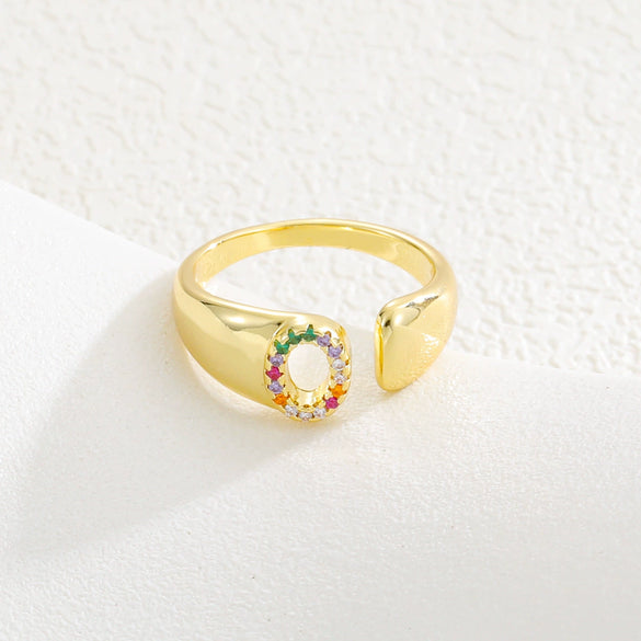 Wholesale Jewelry Copper Inlaid Zircon Fashion Open Ring With Letter Pattern