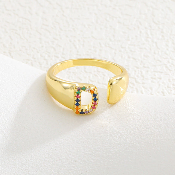Wholesale Jewelry Copper Inlaid Zircon Fashion Open Ring With Letter Pattern