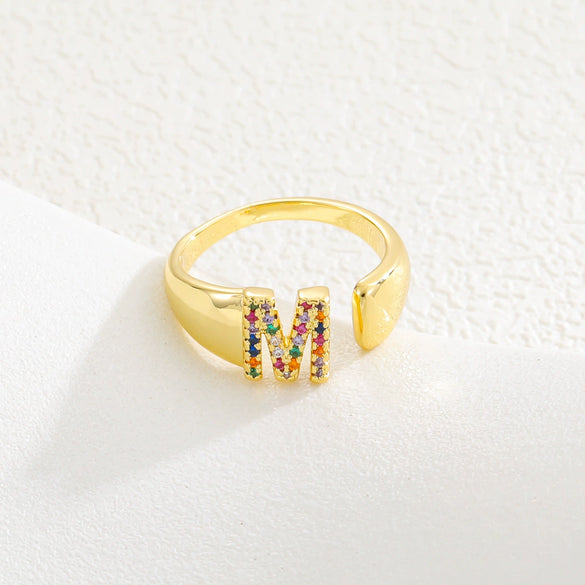 Wholesale Jewelry Copper Inlaid Zircon Fashion Open Ring With Letter Pattern
