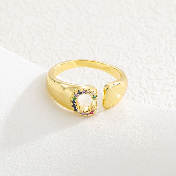 Wholesale Jewelry Copper Inlaid Zircon Fashion Open Ring With Letter Pattern
