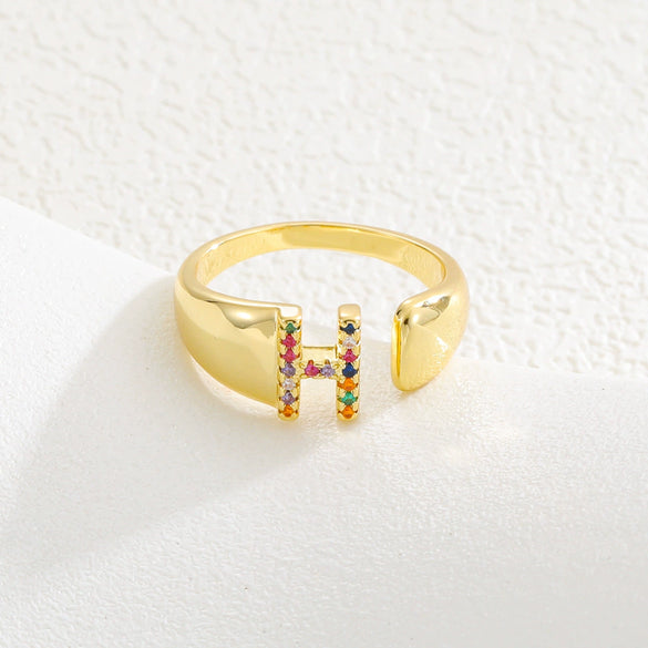 Wholesale Jewelry Copper Inlaid Zircon Fashion Open Ring With Letter Pattern