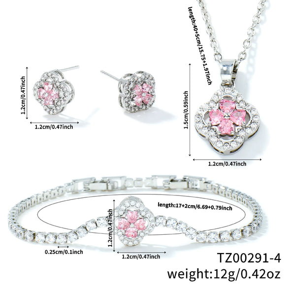 Wholesale Jewelry Copper Inlaid Zircon Fourleaf Clover Plants Flowers Style Electroplating Women's Jewelry Set