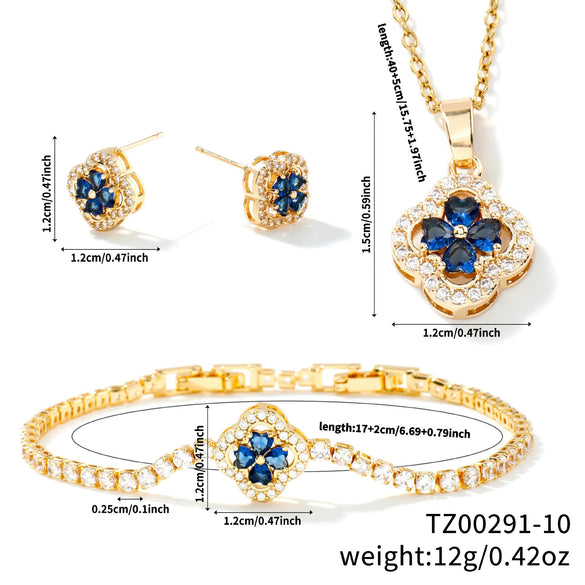 Wholesale Jewelry Copper Inlaid Zircon Fourleaf Clover Plants Flowers Style Electroplating Women's Jewelry Set