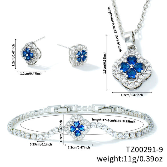 Wholesale Jewelry Copper Inlaid Zircon Fourleaf Clover Plants Flowers Style Electroplating Women's Jewelry Set