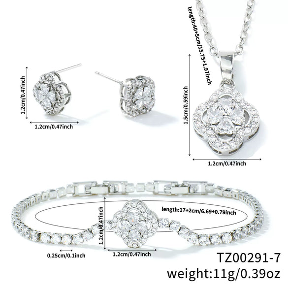 Wholesale Jewelry Copper Inlaid Zircon Fourleaf Clover Plants Flowers Style Electroplating Women's Jewelry Set