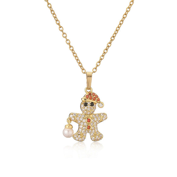 Wholesale Jewelry Copper Inlaid Zircon Geometric Christmas Element Necklace For Women