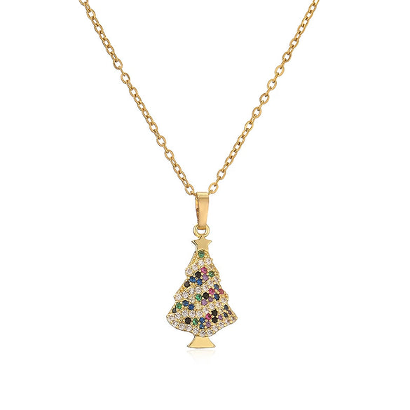 Wholesale Jewelry Copper Inlaid Zircon Geometric Christmas Element Necklace For Women