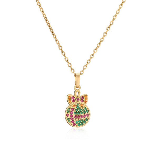 Wholesale Jewelry Copper Inlaid Zircon Geometric Christmas Element Necklace For Women