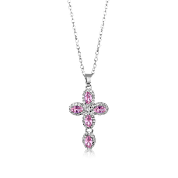 Wholesale Jewelry Copper Inlaid Zircon Geometric Cross Pendant Necklace
