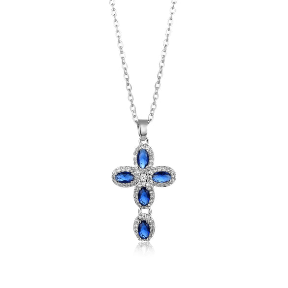Wholesale Jewelry Copper Inlaid Zircon Geometric Cross Pendant Necklace