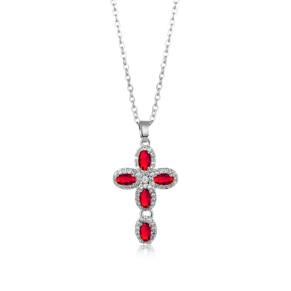 Wholesale Jewelry Copper Inlaid Zircon Geometric Cross Pendant Necklace