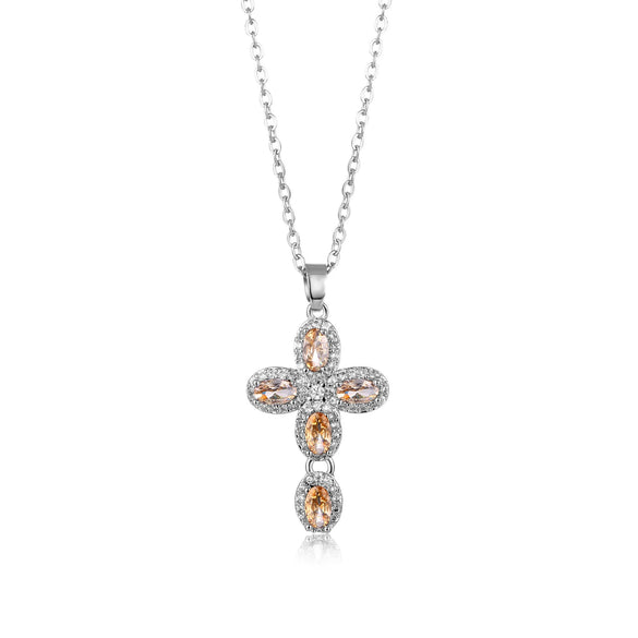 Wholesale Jewelry Copper Inlaid Zircon Geometric Cross Pendant Necklace