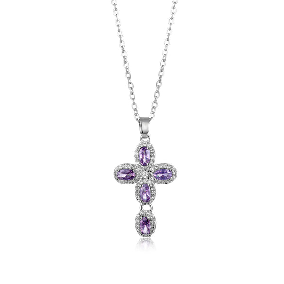 Wholesale Jewelry Copper Inlaid Zircon Geometric Cross Pendant Necklace