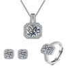 Wholesale Jewelry Copper Inlaid Zircon Geometric Quadrilateral Women's Threepiece Set With Box Chain