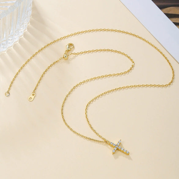 Wholesale Jewelry Copper Inlaid Zircon Handmade Cross O Word Chain Necklace