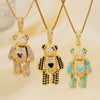 Wholesale Jewelry Copper Inlaid Zircon Heart Bear Pendant Electroplated Necklace With Animal Pattern