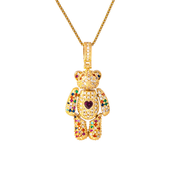 Wholesale Jewelry Copper Inlaid Zircon Heart Bear Pendant Electroplated Necklace With Animal Pattern