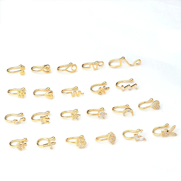 Wholesale Jewelry Copper Inlaid Zircon Heart Shaped Electroplated Women's Fake Nose Ring