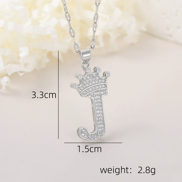 Wholesale Jewelry Copper Inlaid Zircon Letter Crown Hiphop Necklace
