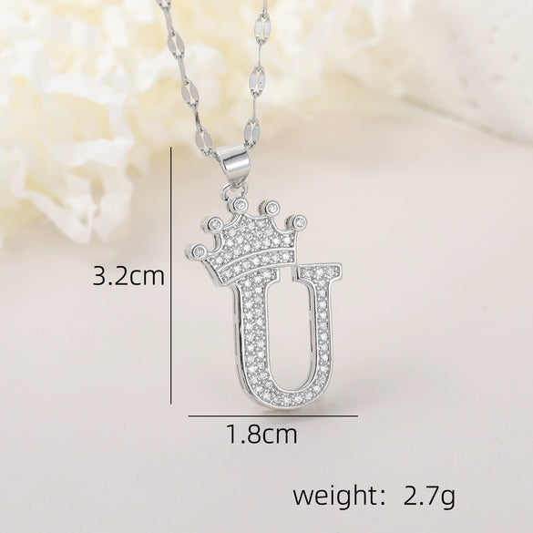 Wholesale Jewelry Copper Inlaid Zircon Letter Crown Hiphop Necklace