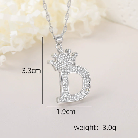 Wholesale Jewelry Copper Inlaid Zircon Letter Crown Hiphop Necklace