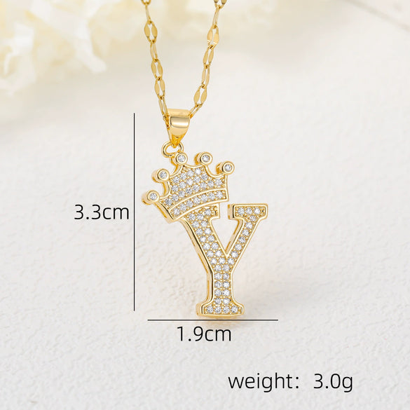 Wholesale Jewelry Copper Inlaid Zircon Letter Crown Hiphop Necklace