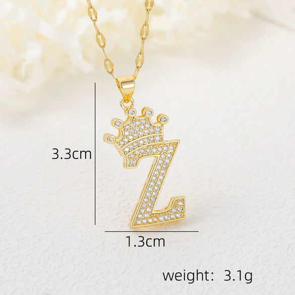 Wholesale Jewelry Copper Inlaid Zircon Letter Crown Hiphop Necklace