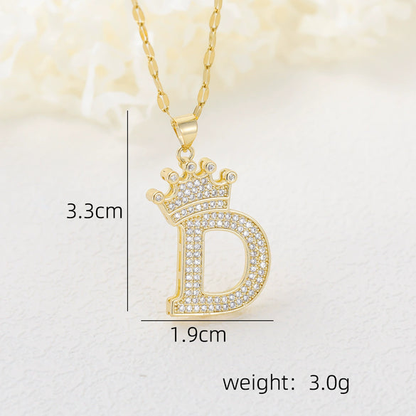 Wholesale Jewelry Copper Inlaid Zircon Letter Crown Hiphop Necklace