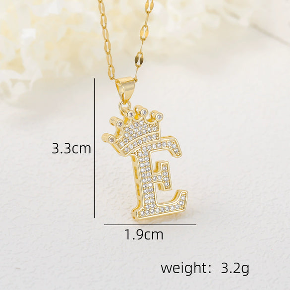 Wholesale Jewelry Copper Inlaid Zircon Letter Crown Hiphop Necklace