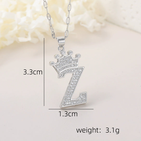 Wholesale Jewelry Copper Inlaid Zircon Letter Crown Hiphop Necklace