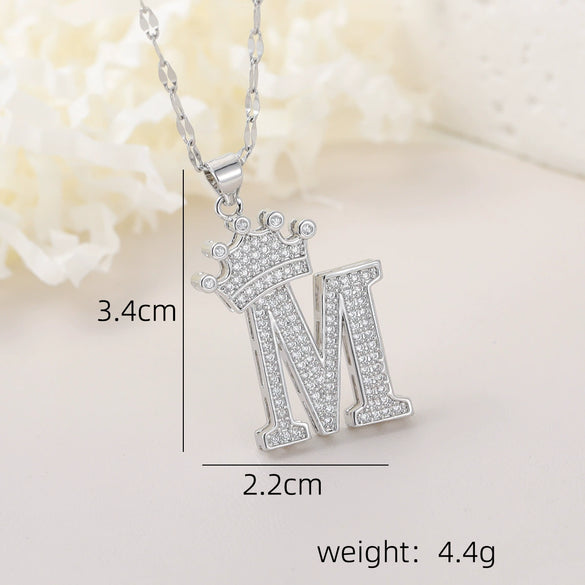 Wholesale Jewelry Copper Inlaid Zircon Letter Crown Hiphop Necklace