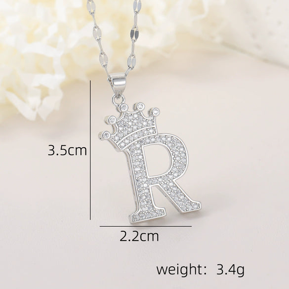Wholesale Jewelry Copper Inlaid Zircon Letter Crown Hiphop Necklace