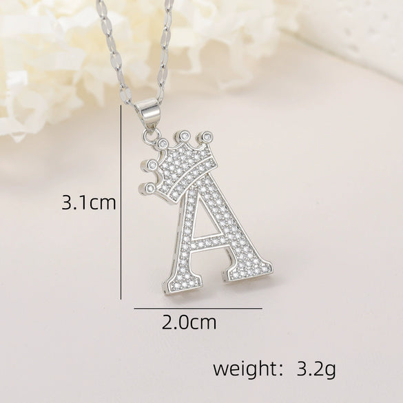 Wholesale Jewelry Copper Inlaid Zircon Letter Crown Hiphop Necklace