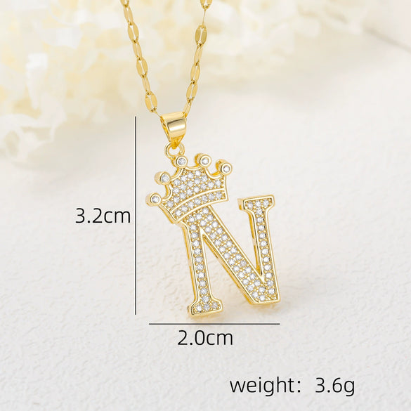 Wholesale Jewelry Copper Inlaid Zircon Letter Crown Hiphop Necklace