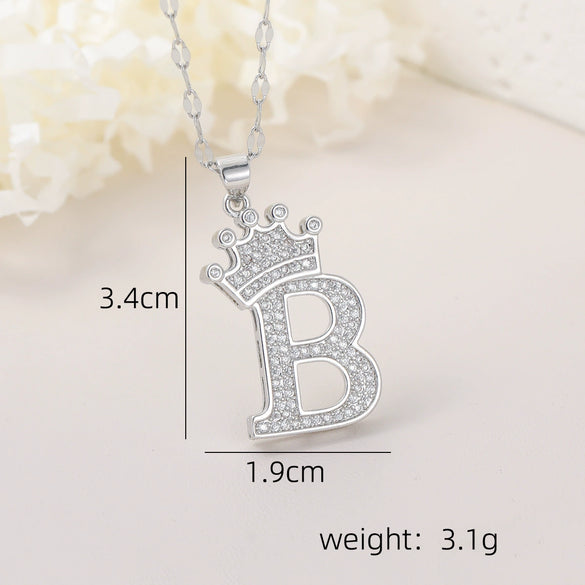 Wholesale Jewelry Copper Inlaid Zircon Letter Crown Hiphop Necklace