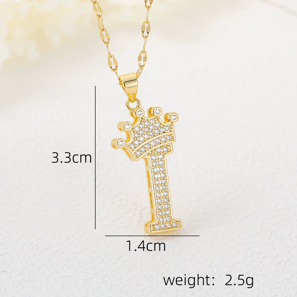 Wholesale Jewelry Copper Inlaid Zircon Letter Crown Hiphop Necklace
