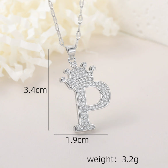 Wholesale Jewelry Copper Inlaid Zircon Letter Crown Hiphop Necklace