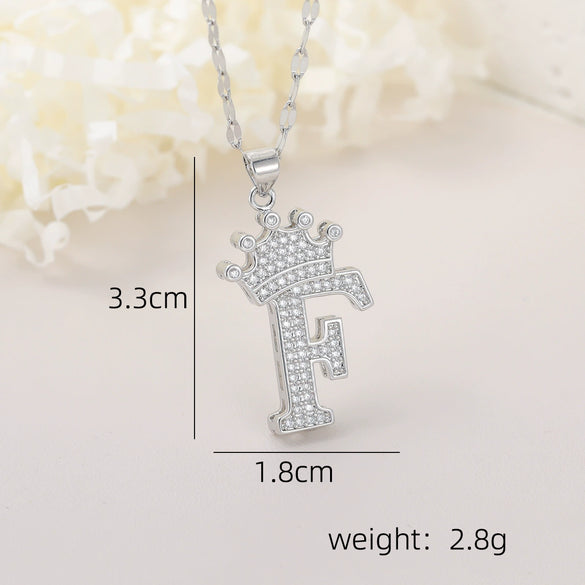 Wholesale Jewelry Copper Inlaid Zircon Letter Crown Hiphop Necklace